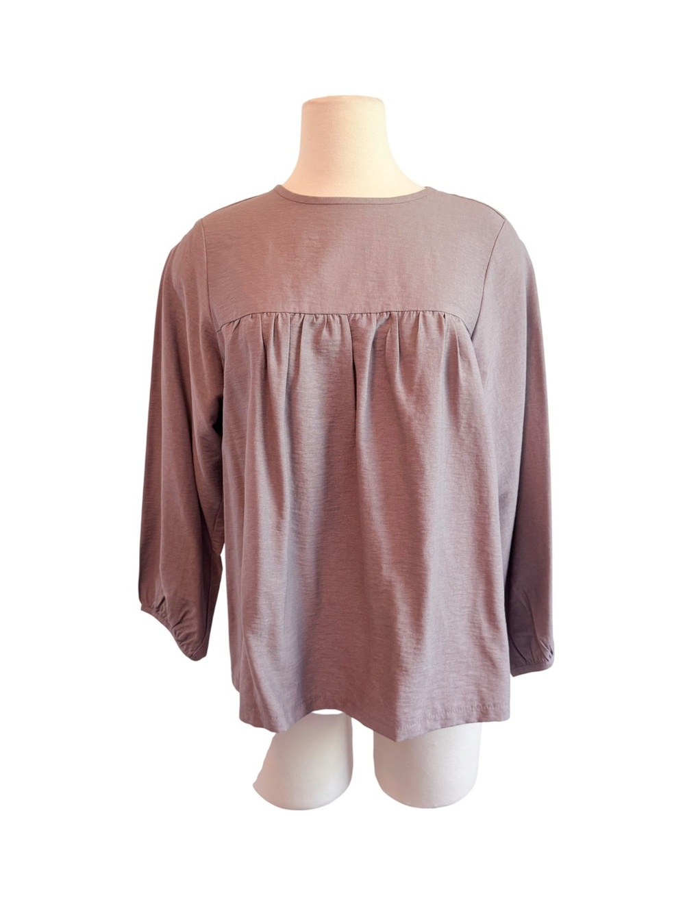 Joy Joy Relaxed Gathered Front‎ Long Sleeve Top - Taupe
